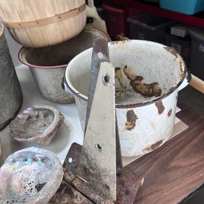 Galvanized farm picking  buckets 1950s porcelain bathroom fixtures