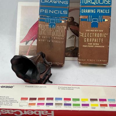 Vintage Boxes of Pencils some new, Victrola pencil sharpener