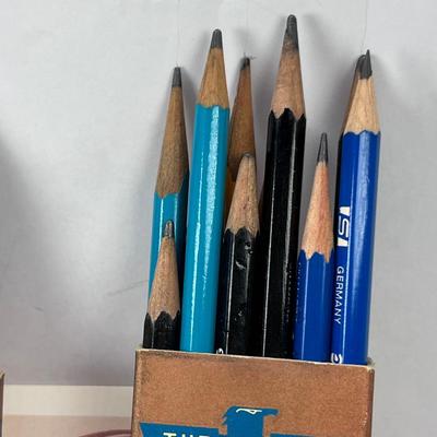 Vintage Boxes of Pencils some new, Victrola pencil sharpener