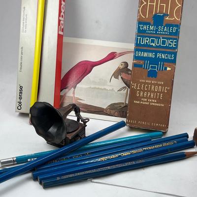 Vintage Boxes of Pencils some new, Victrola pencil sharpener