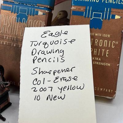 Vintage Boxes of Pencils some new, Victrola pencil sharpener