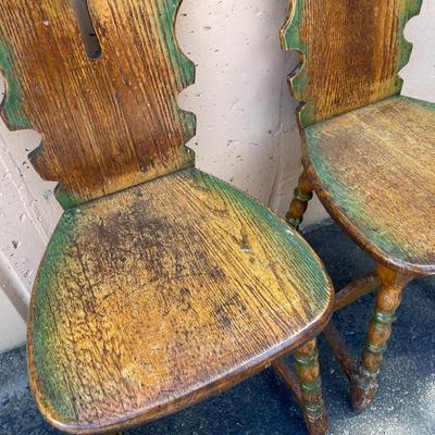 Pair of Vintage Oak Tyrolean Chairs