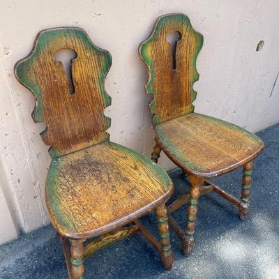 Pair of Vintage Oak Tyrolean Chairs