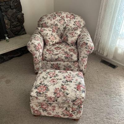 Floral Arm Chair & Ottoman