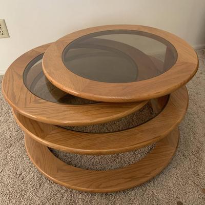 Vintage Mid-Century Glass Round Coffee Table with Swiveling  