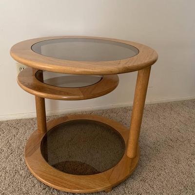 Vintage Mid-Century Glass Round End-Table with Swiveling  