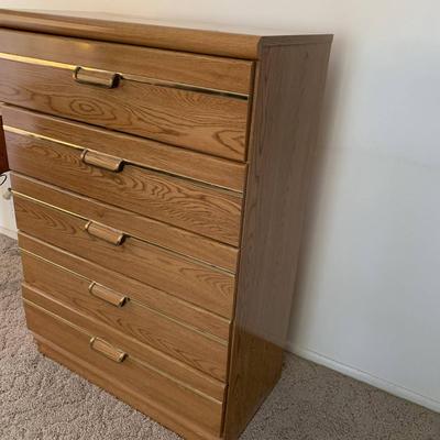 Wooden 5 Chest Dresser with Brass Detail