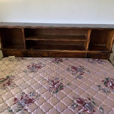 Wood Shelf Headboard Bed Frame with Mattress