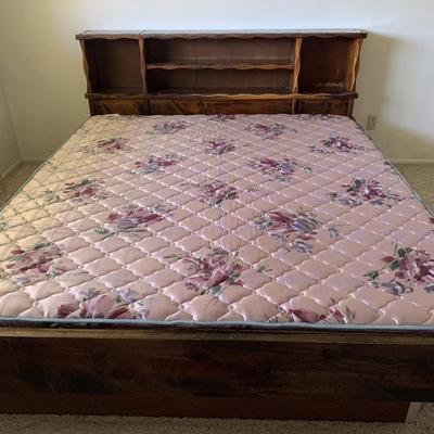 Wood Shelf Headboard Bed Frame with Mattress