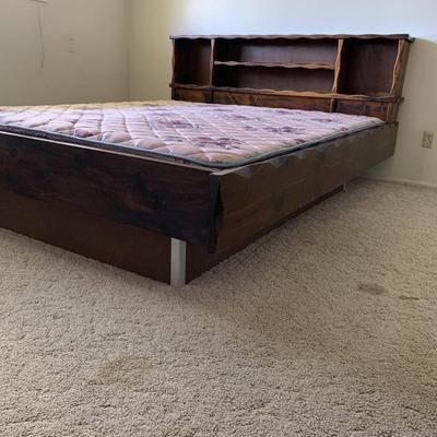 Wood Shelf Headboard Bed Frame with Mattress