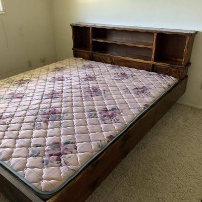 Wood Shelf Headboard Bed Frame with Mattress