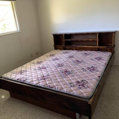 Wood Shelf Headboard Bed Frame with Mattress