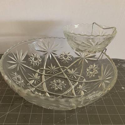 Vintage Etched Glass Chip & Dip Serving Tray 