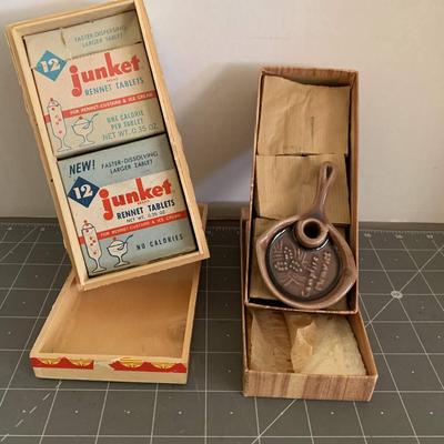 Vintage Junket Tabs & Ceramic Skillet