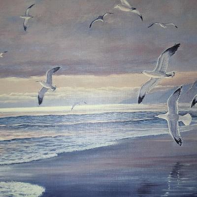 Seagull Lighthouse Painting & Fisherman Art