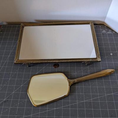 Vintage Mirror Perfume Tray and Hand Mirror