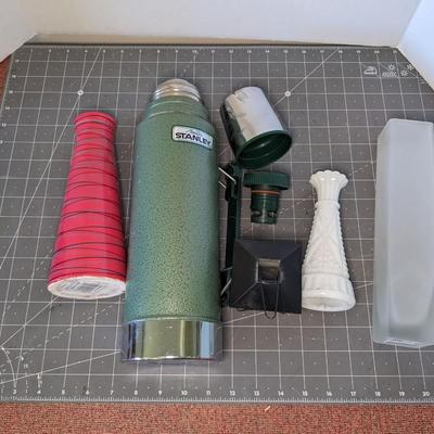 Vintage Green Stanley and Vase Bundle