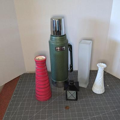 Vintage Green Stanley and Vase Bundle