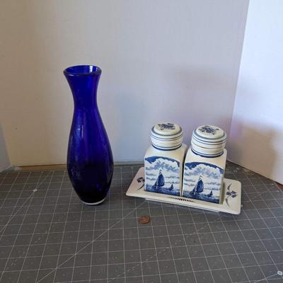 Vase and Hand Painted Dutch storage containers