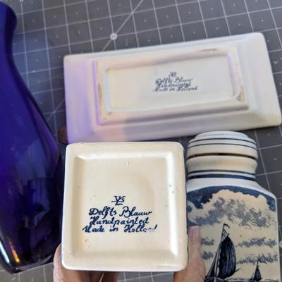 Vase and Hand Painted Dutch storage containers