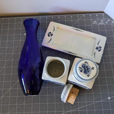 Vase and Hand Painted Dutch storage containers