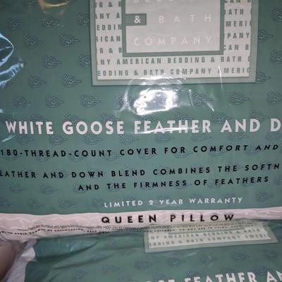 2 White Goose Feather and Down Pillows