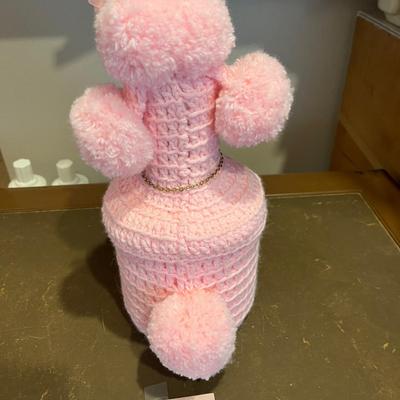 Vintage cute pink poodle crocheted toilet paper holder