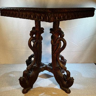 Antique Carved Dragon/Snake Occasional Table Burmese? Anglo Indian 