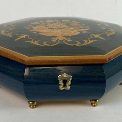  Gabriella Sorrento Italy Musical Jewelry Box Lacquered Inlay Wood Octagonal