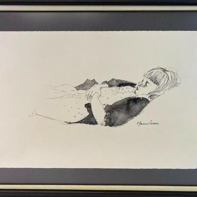  original PEN & WATERCOLOR PAINTING SLEEPING CHILD SIGNED FRAMED