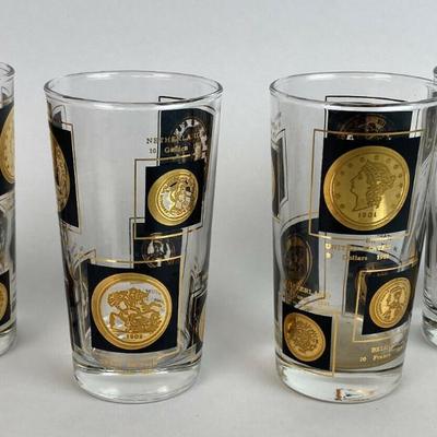 MCM ANCHOR HOCKING GOLD COIN 10 1/2 oz BEVERAGE GLASSES set of 4