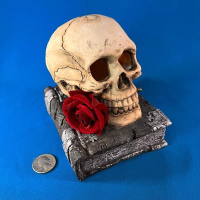 SKULL, ROSE AND OLD BOOK HALLOWEEN DECORATION