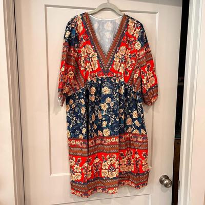 NEW IN PACKAGE COLORFUL BOHO DRESS SIZE LARGE GOOD FOR HIPPIE COSTUME
