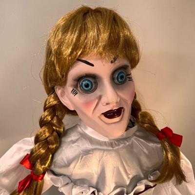 LARGE SITTING ANNABELLE DOLL ANIMATED HEAD TURNS BACK AND FORTH