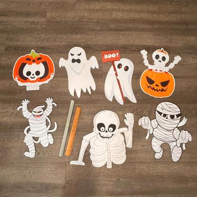 SET OF 7 CUTE HALLOWEEN YARD SIGNS CORRUGATED PLASTIC WITH STURDY STICKS
