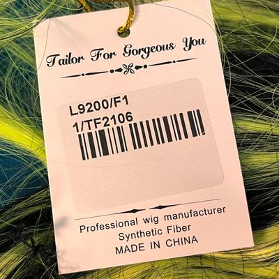 NEW IN PACKAGE BLACK AND NEON GREEN GOOD QUALITY WIG