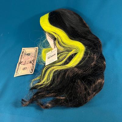 NEW IN PACKAGE BLACK AND NEON GREEN GOOD QUALITY WIG