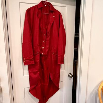 FANCY MENâ€™S LONG TAIL JACKET w/ BUILT-IN VEST NEW IN PACKAGE WINE RED 2XL