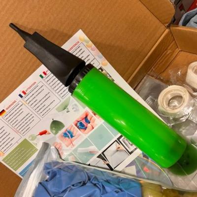 PARTY BALLOON KIT NEW IN BOX w/ BALLOONS, TOOLS, STICKERS, PUMP, BANNER