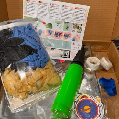 PARTY BALLOON KIT NEW IN BOX w/ BALLOONS, TOOLS, STICKERS, PUMP, BANNER