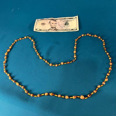 WOOD AND ORANGE YELLOW RED BEAD NECKLACE GREAT FOR INDIAN COSTUME