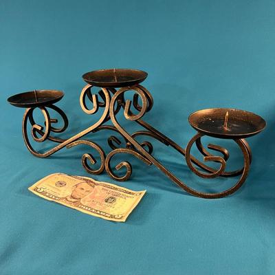 HAUNTED HOUSE DECOR IRON SCROLLED 3-CANDLE CANDELABRA