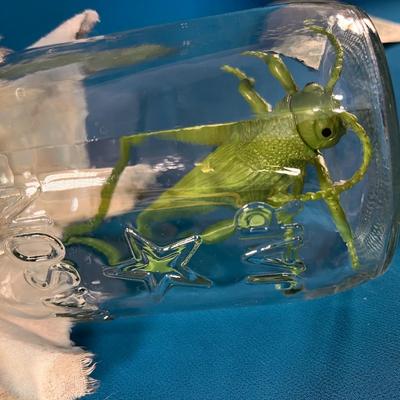 HAUNTED HOUSE WITCHâ€™S SPECIMEN JAR w/PLASTIC GRASSHOPPER INSIDE