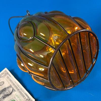ORANGE GLASS BLACK METAL HALLOWEEN LANTERN WITH BALE