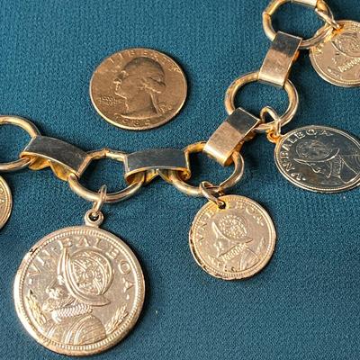 BRIGHT SILVER-TONE DANGLY COIN NECKLACE