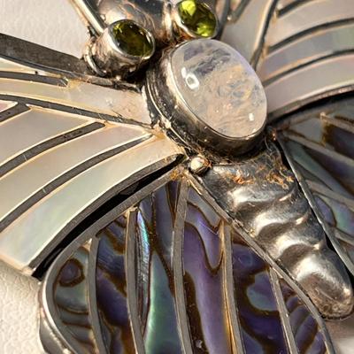 GORGEOUS STERLING INSET ABALONE, MOTHER OF PEARL, OPAL BUTTERFLY PIN