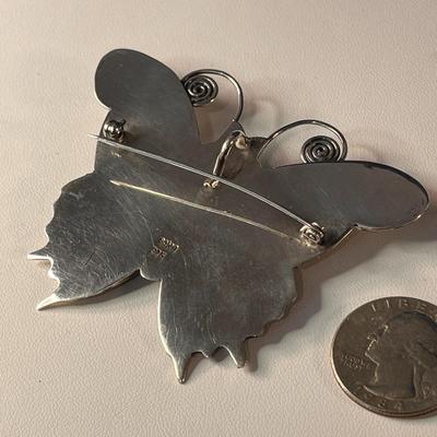 GORGEOUS STERLING INSET ABALONE, MOTHER OF PEARL, OPAL BUTTERFLY PIN