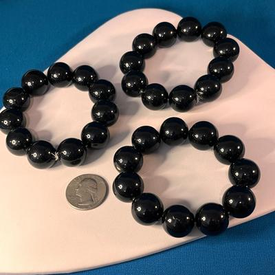 SET OF 3 BIG BLACK BEAD STRETCHY BRACELETS