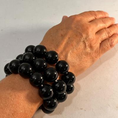 SET OF 3 BIG BLACK BEAD STRETCHY BRACELETS
