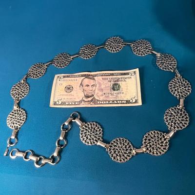 GROOVY SILVER TONE OPEN WORK MEDALLION BELT